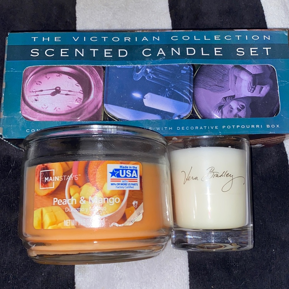 random candle unused assortment? Vera Bradley mainstays Victorian tin set